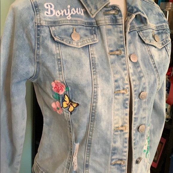 Justice EUC embroidered stretchy jean jacket! - Picture 3 of 6